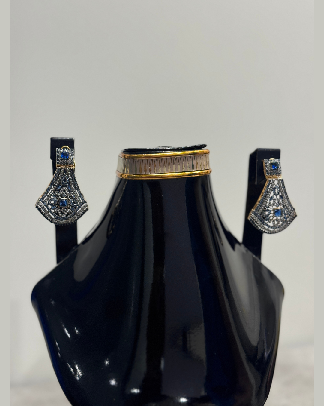 Navy Blue Crystal Geometric Statement Drop Earrings