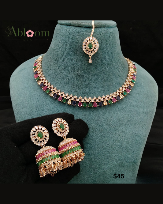 Traditional Necklace Earrings & Maang Tikka Set for Women | Bridal Jewelry Set | Wedding & Festive Wear