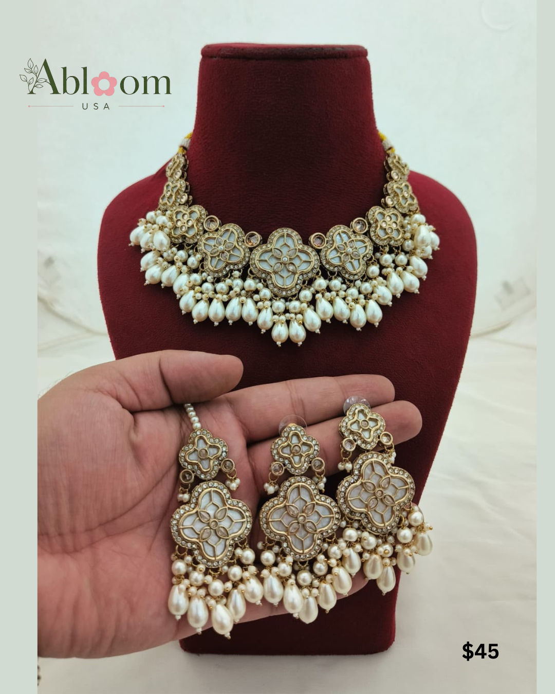 Fancy Necklace Earrings & Tikka Set for Women | Ethnic Jewelry Set | Wedding & Party Wear