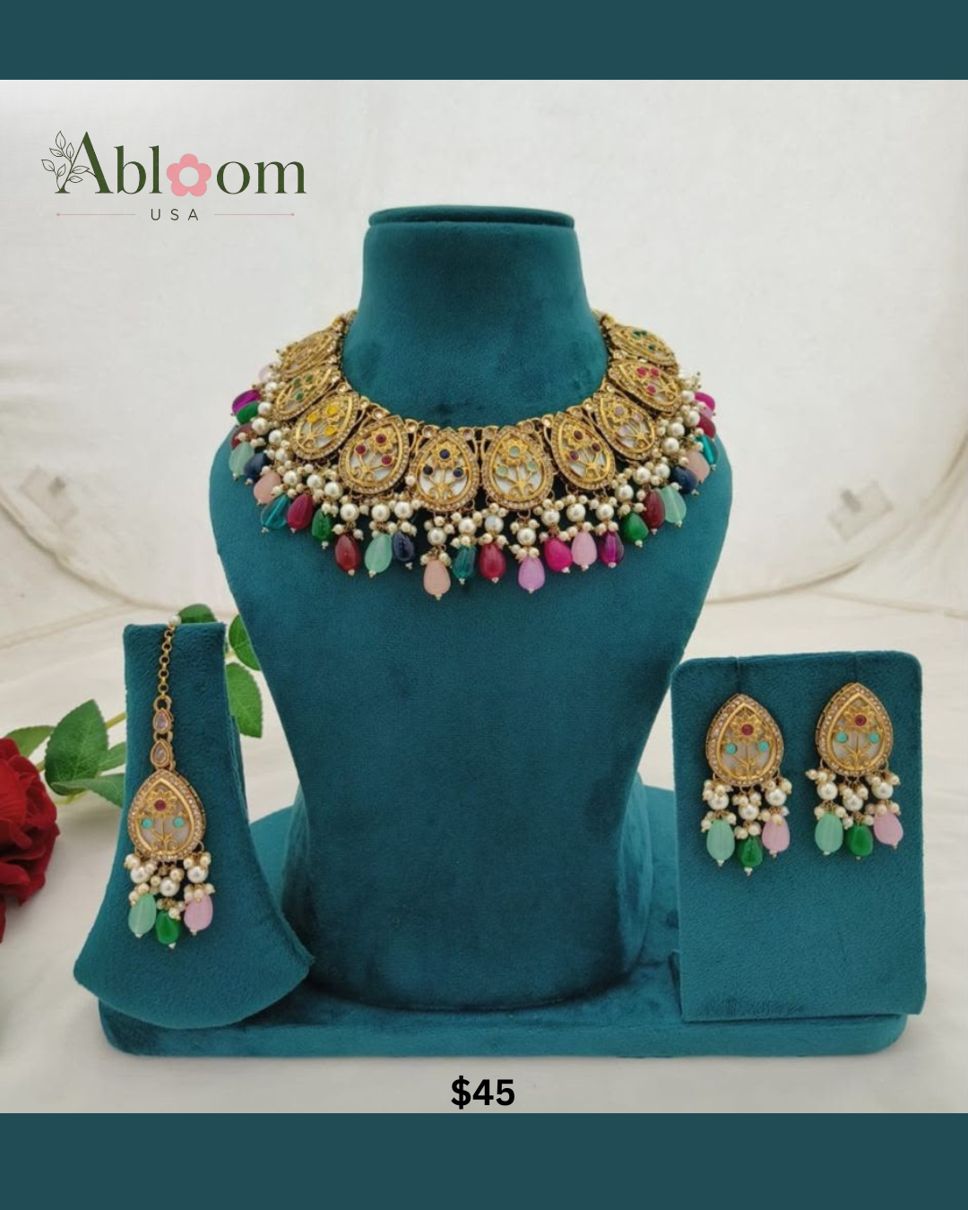 Fancy Necklace Earrings & Tikka Set for Women | Ethnic Jewelry Set | Wedding & Party Wear