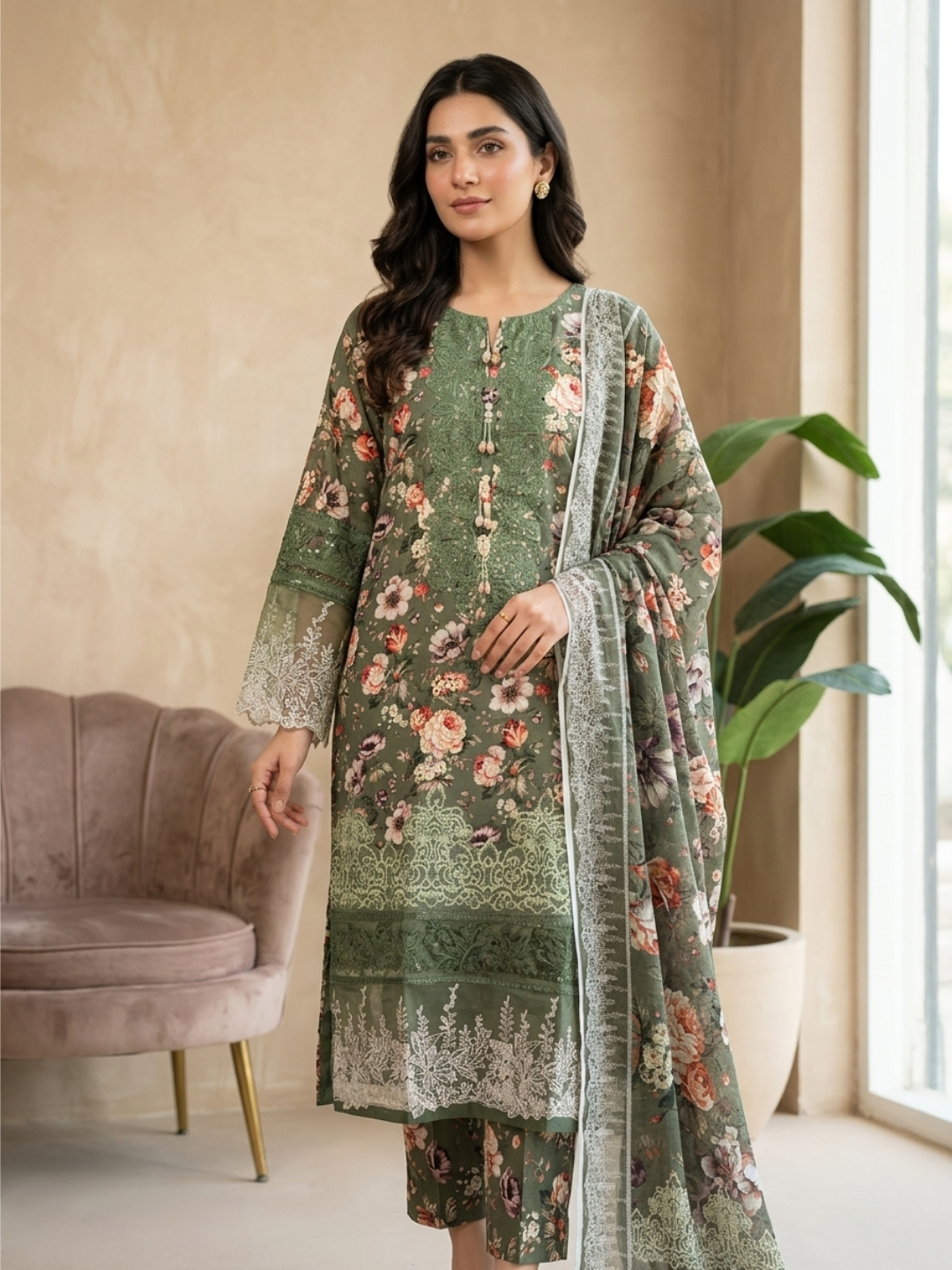 Vintage Flora Embroidered 3-Piece Suit