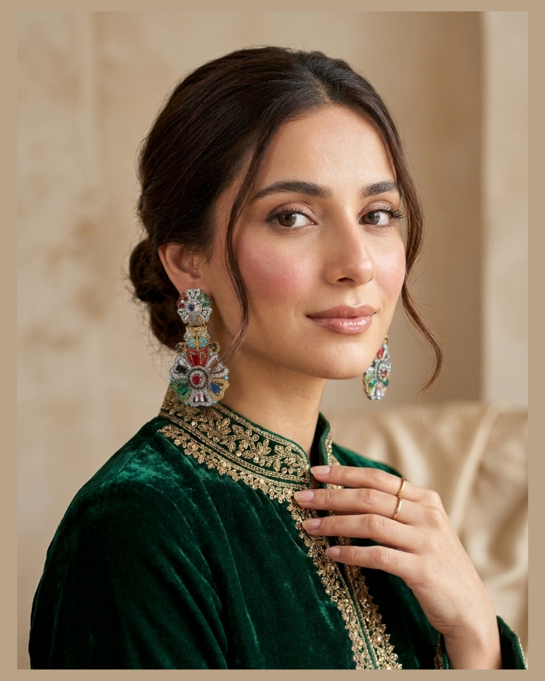 Multicolor Crystal Floral Statement Drop Earrings