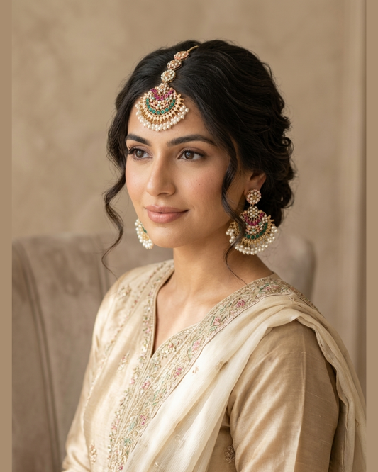 Multicolor Pastel Crystal and Faux Pearl Tikka Set