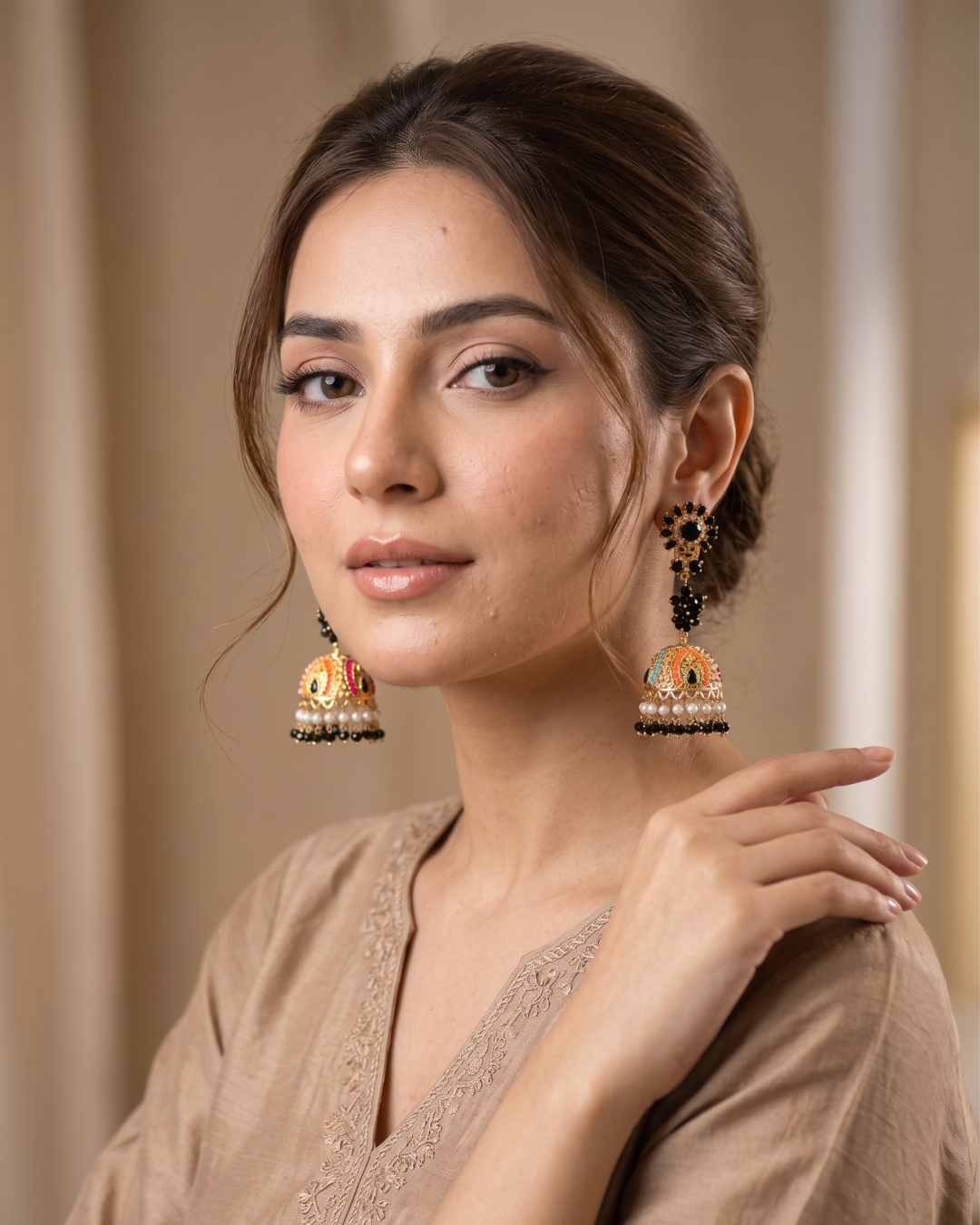 Multicolor Pastel Jhumka Dome Statement Drop Earrings