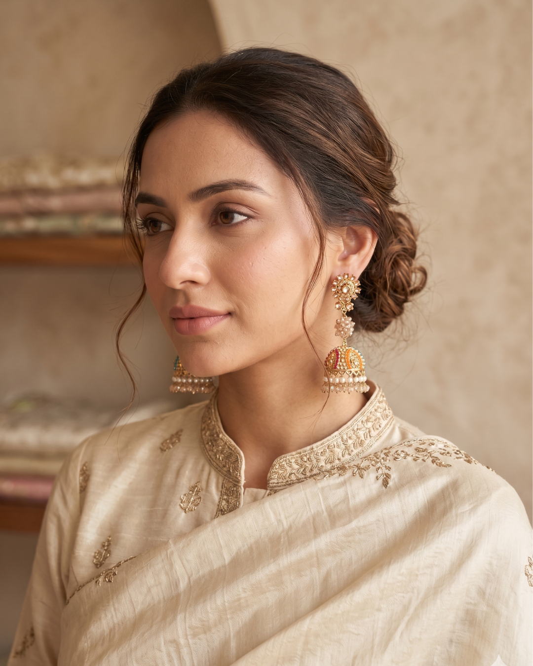 Multicolor Pastel Jhumka Dome Statement Drop Earrings