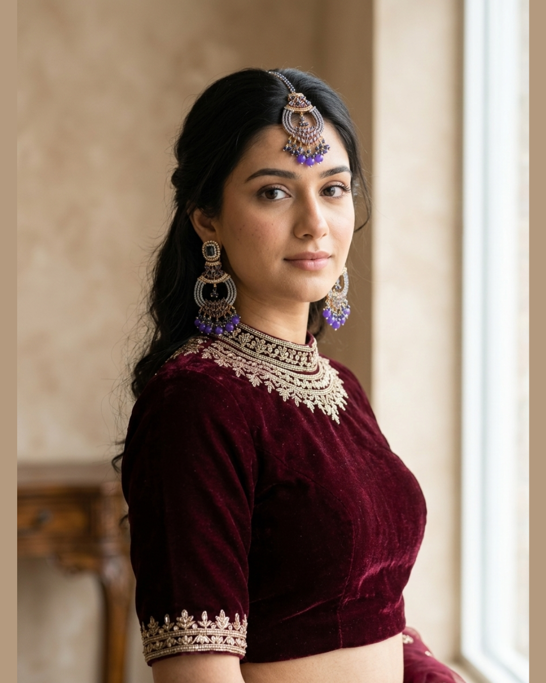 Royal Blue Crystal Statement Earrings and Tikka Set