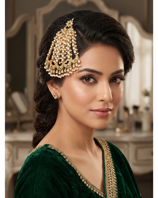 Emerald and Pearl Statement Jhumar Passa Hair Accessory