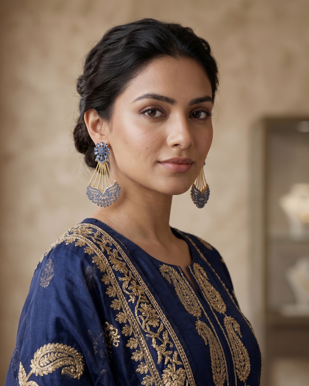 Sapphire Blue Crystal Chandelier Statement Drop Earrings