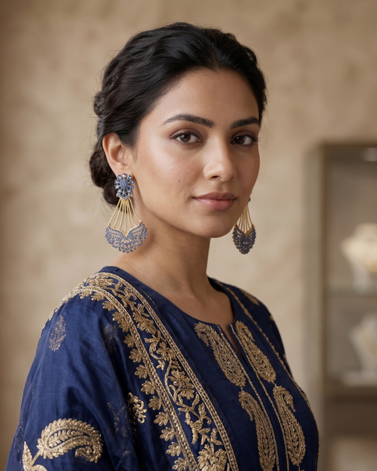 Sapphire Blue Crystal Chandelier Statement Drop Earrings