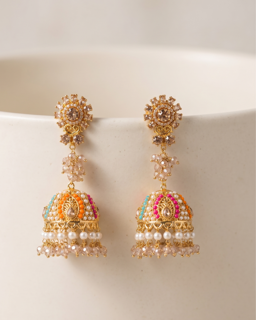 Multicolor Pastel Jhumka Dome Statement Drop Earrings