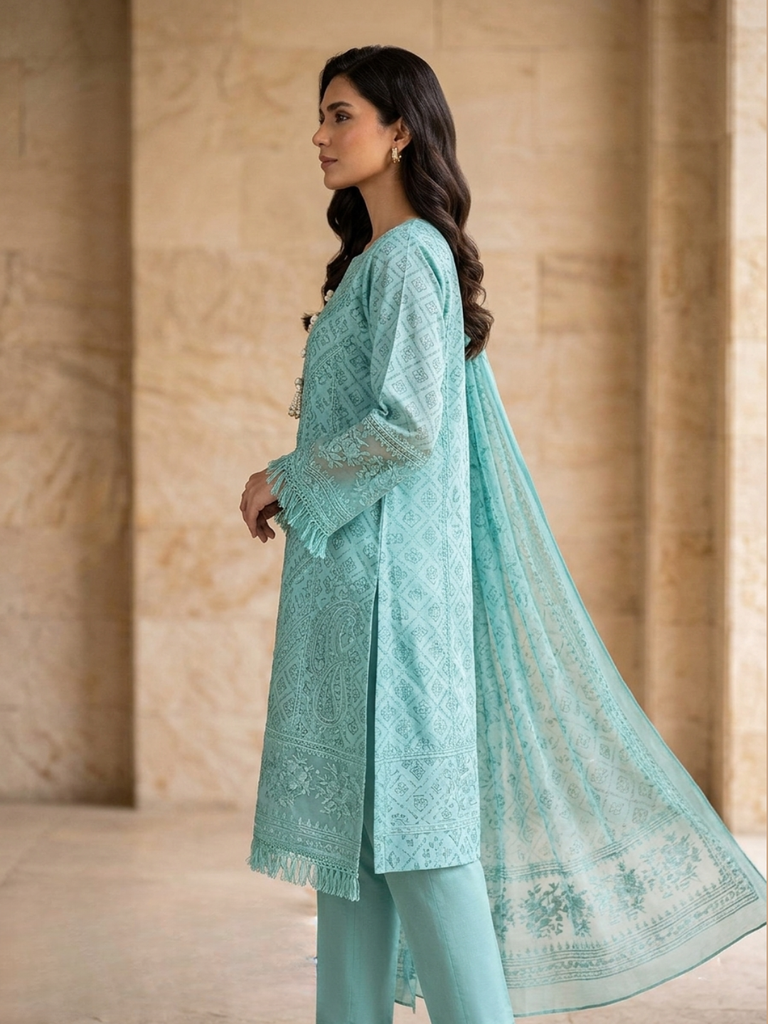 Emerald Grace – Embroidered 3-Piece Festive Suite