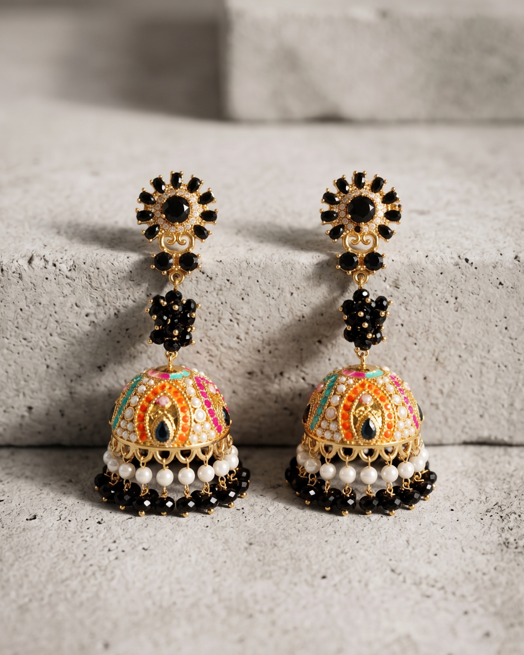 Multicolor Pastel Jhumka Dome Statement Drop Earrings