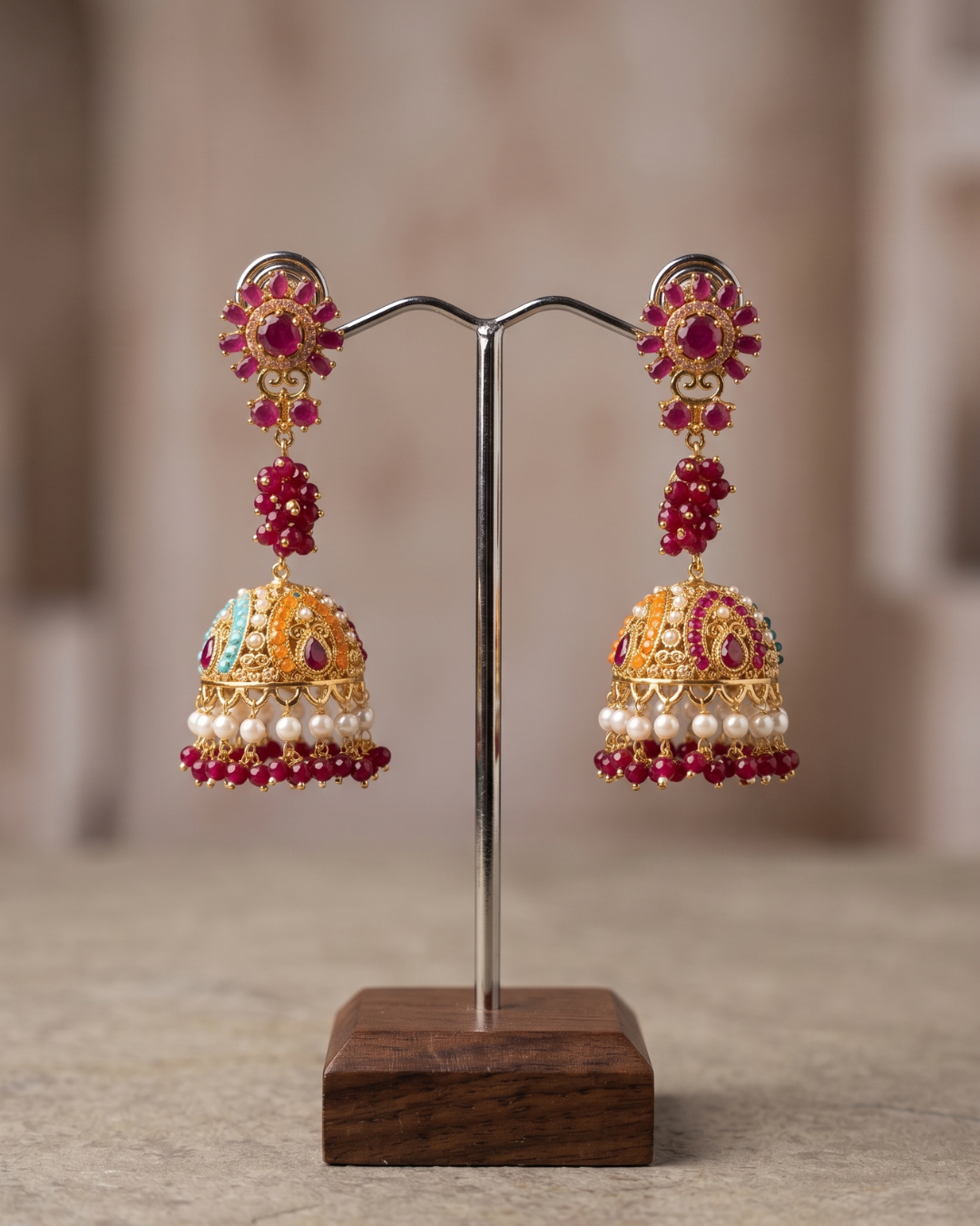 Multicolor Pastel Jhumka Dome Statement Drop Earrings