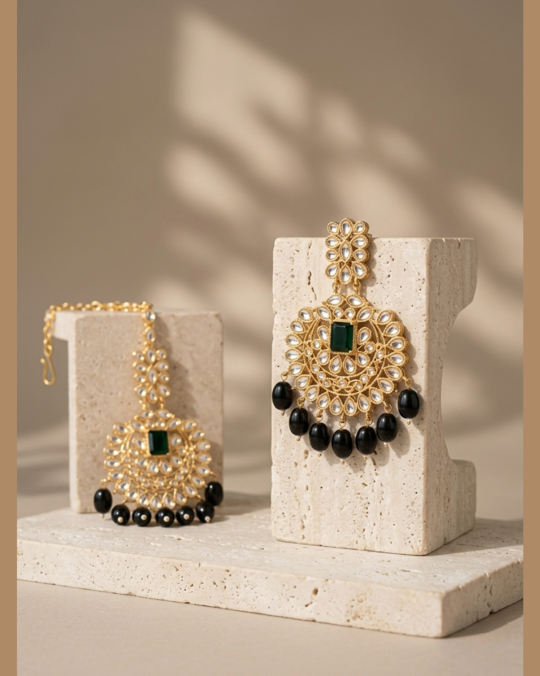 Onyx Black Crystal Statement Earrings and Tikka Set