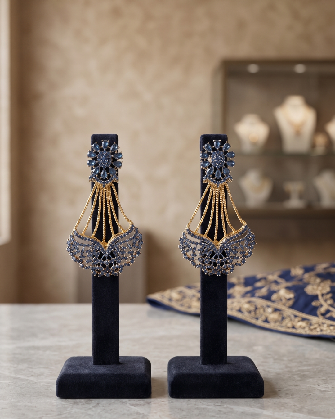 Sapphire Blue Crystal Chandelier Statement Drop Earrings