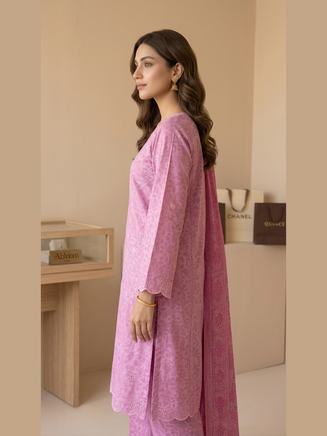 Petal Pink – Scalloped Chikankari 3-Piece Suite