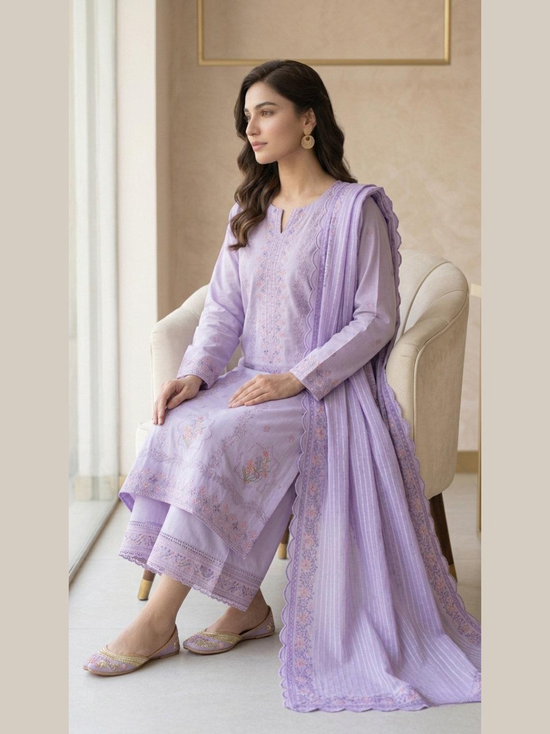 Lavender Mist – Scalloped Embroidery 3-Piece Suite