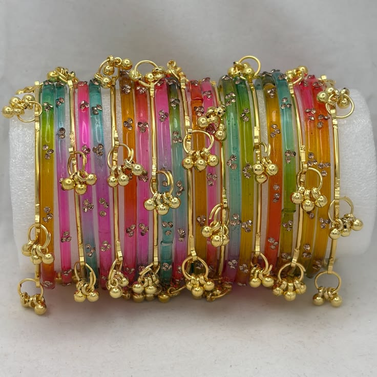 Multicolor Jelly and Kashmiri Ghungroo Bangle Set