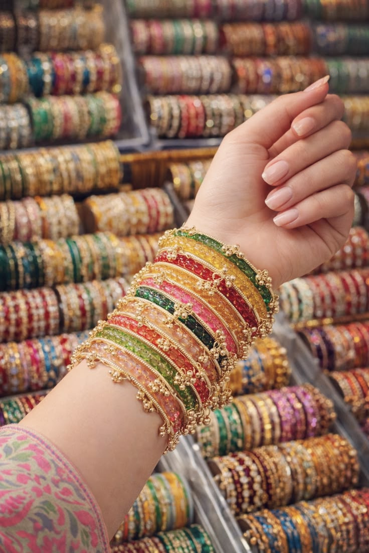 Multicolor Jelly and Kashmiri Ghungroo Bangle Set